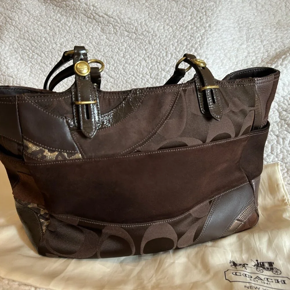 COACH PURSE NWT Patchwork Collection Brown/Gold/Leather/Suede - Picture 4 of 16